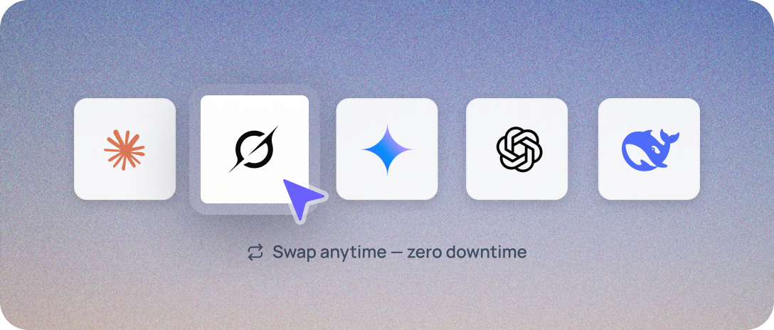 Multiple LLM providers — swap anytime, zero downtime