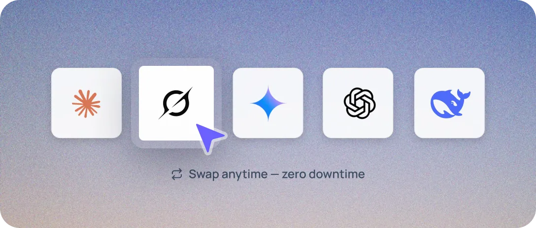 Multiple LLM providers — swap anytime, zero downtime